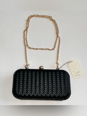 a new day Black Woven Clutch with Gold Chain Strap
